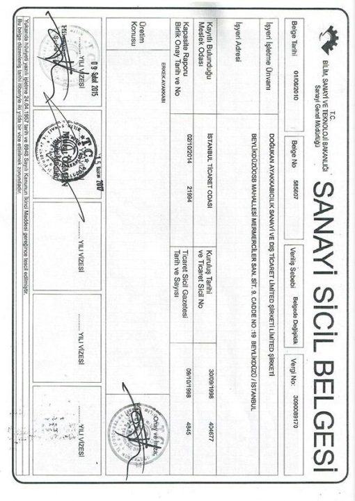 Sanayi Sicil Belgesi